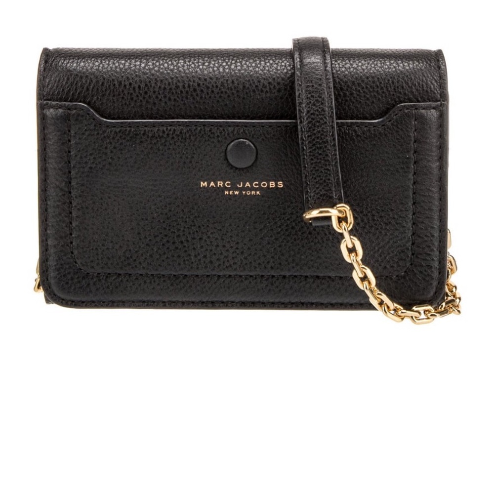 Marc Jacobs Black Leather Clutch with Gold Chain